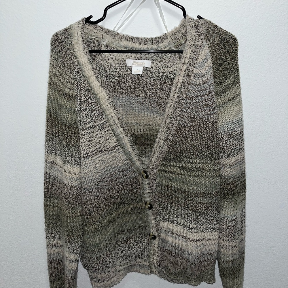 American Rag Striped Cardigan in Olive and Cream